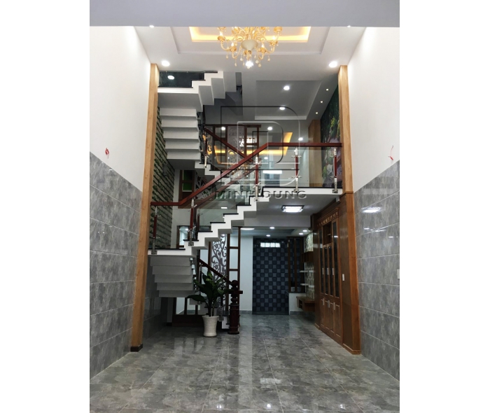 Cầu thang kính tay vịn gỗ MD0032