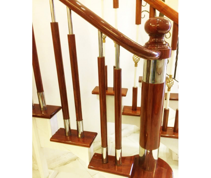 Tay vịn cầu thang gỗ Lim Nam Phi con tiện Inox gỗ